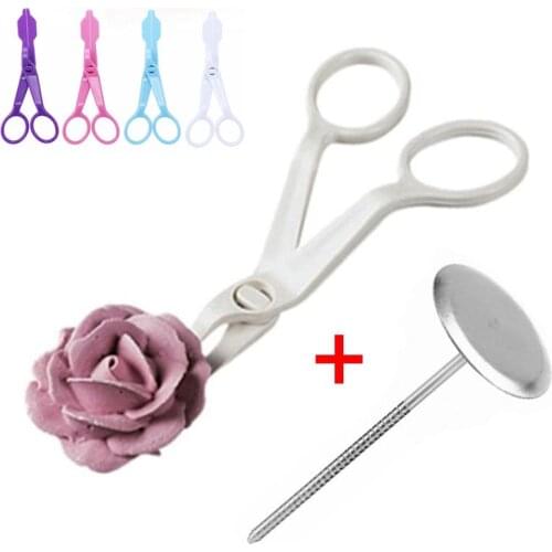 2pcs Piping Flower Scissors Nail Kitchen Baking Pastry Tool Rose Decor Lifter Fondant Cake Decorating Tray Cream Transfer Tools