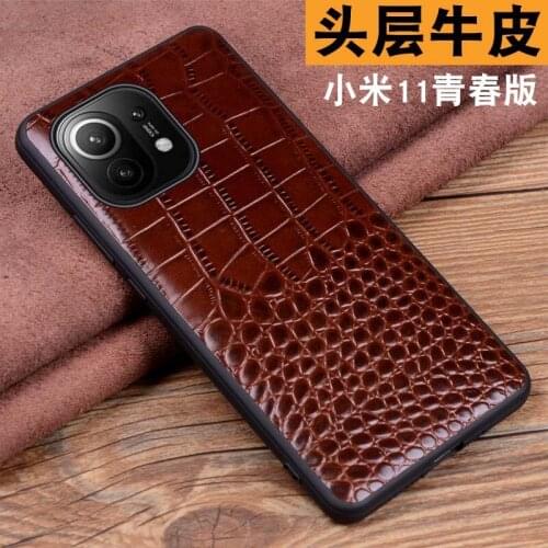 2021 New Luxury Genuine Leather Phone Case For Xiaomi Mi Mi11 Lite Crocodile Grain Luxury Cover