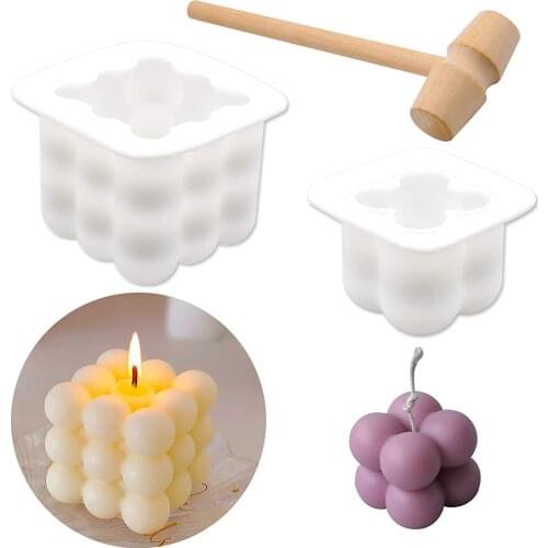 3-Pack Candles Molds with Mallet,3D Handmade Candle Stick Candle Mold,Silicone Cube Mold for DIY Crafts Making,Home Decorations