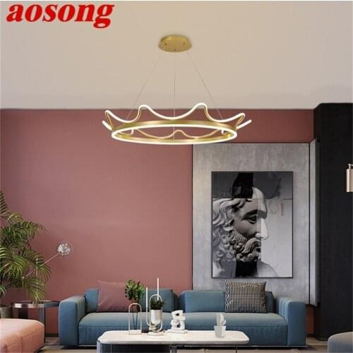 AOSONG Nordic Pendant Lights Gold Crown Contemporary Luxury LED Lamp Fixture For Home Decoration