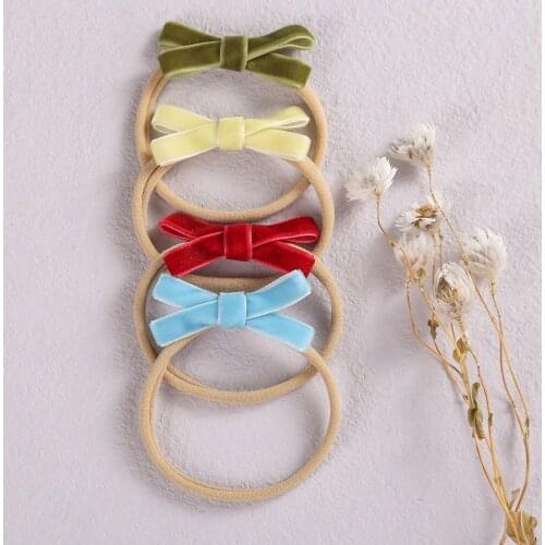 Velvet Baby Headband Girls Lovely Hair Bows Nylon Solid Children Hairband Photo Props Autumn Elastic Kids Hair Accessories
