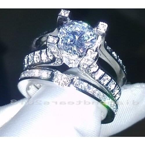 Size 5-11 Noble Fashion Jewelry 10kt white gold filled AAA CZ Diamonque Engagement wedding women Band lovers Ring set choucong