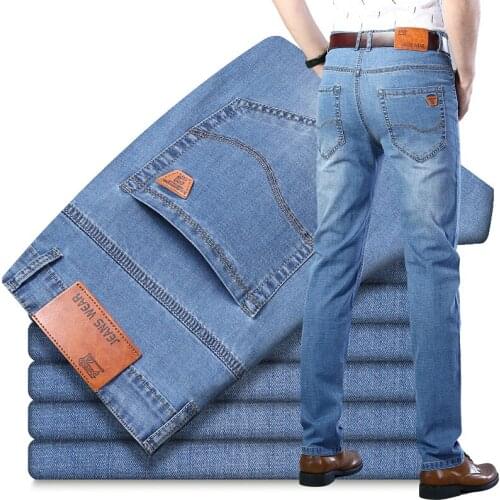 7 colors Genuine jeans for men Spring/Summer Thin section Italian Style Straight Jeans Men，Business Slim Fit Elastic Denim pants