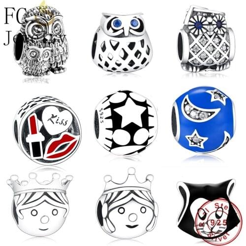 FC Jewelry 925 Sterling Silver Owl Blue Eye Beads Fit Original Brand Charm Bracelet King Crown Animal Making Women Berloque