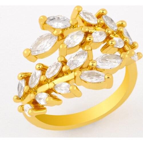 FLOLA Crystal Olive Leaf Finger Rings For Women CZ Gold Filled Adjustable Knuckle Open Cuff Rings Wholesale Jewelry Gifts rigj57
