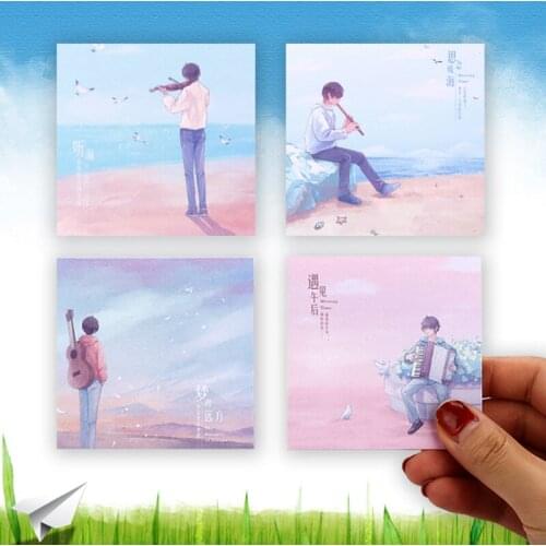 Kawaii Memo Pad Youth Music Boy 50 Sheets Message Post Cute Notepads Notebook Sticky Notes Office School Supplies Stationery