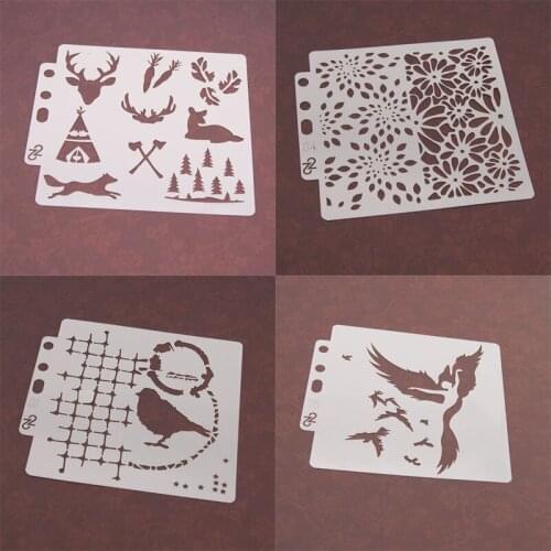 4pc Fox Deer Stencil DIY Scrapbooking Diary Stamping Coloring Embossing Drawing Painting Template Decoration Crafts Reusable