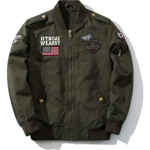 Autumn air force casual jacket outdoor large size pure cotton mens coat Long Sleeve solid multicolor O-neck Outerwear zipper