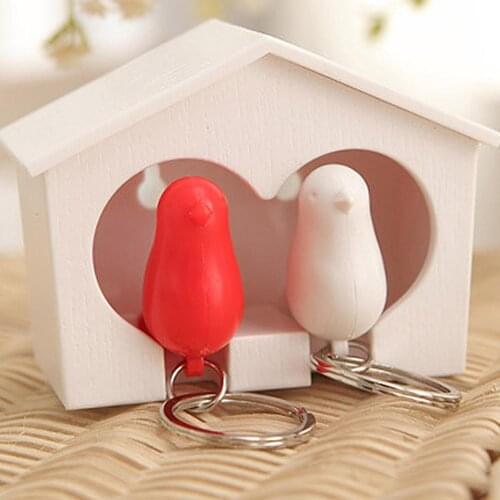HOT SALES!!! New Arrival 2Pcs Bird Keychain+1Pc Sparrow Birdhouse Home Wall Mount Key Ring Holder Decor Wholesale Dropshipping