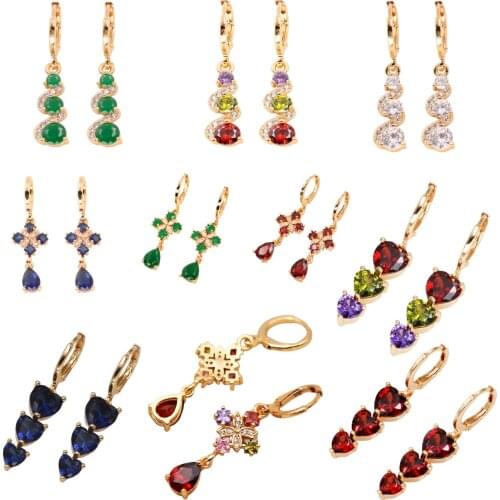 Trendy Gold Copper Dangle Drop Heart Earrings Water Drop Zirconia Stone For Women Girls Fashion Jewelry Accessories Wedding Gift