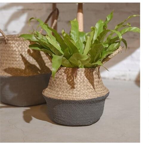 Fashion Hanging Flower Pot Basket Seagrass Wicker Basket Flower Pot Folding Dirty Basket Storage Home Wall Decoration Plant