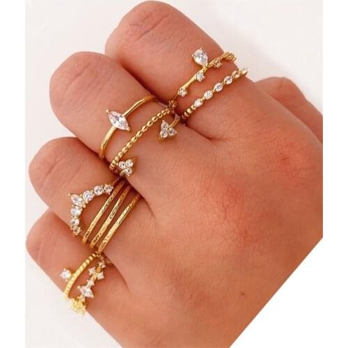 Boho Crystal Rings Set For Women Vintage Gold Geometric Zircon Ring Eye Charm Joint Rings Girls 2020 Jewelry Accessories