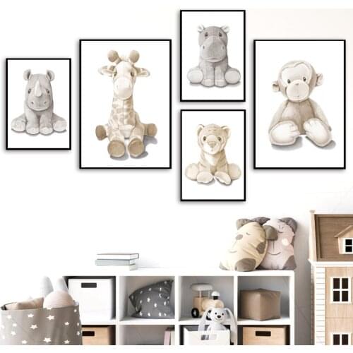 Nordic Poster Wall Picture Baby Kids Room Decoration Elephant Giraffe Lion Tiger Zebra Hippo Nursery Wall Art Print Painting