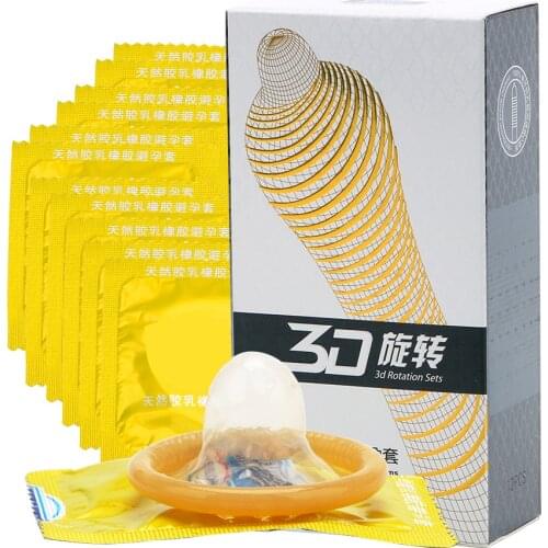 Natural Latex Condom Fruit Flavour Ejaculation Delayed Latex Penis Sleeve 12 Pcs/Box Sex Toys for Men 3D Rotating Threaded
