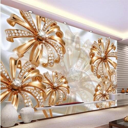 Beibehang Custom wallpaper 3D papel de parede photo mural European court gold diamond flower jewelry TV background wall paper