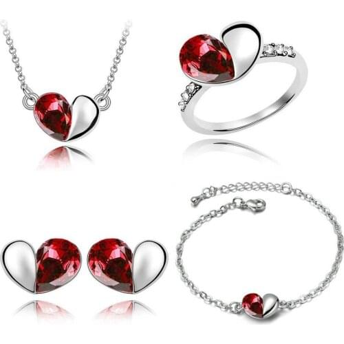 Austrian crystals Heart to heart silver plated jewelry wholesale famous designer jewelry for women