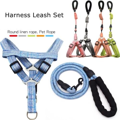 Plain Linen Dog Harness Leash set for small/medium dogs harness for dog cats Adjustable Pet Vest Lead Daily Training Walking