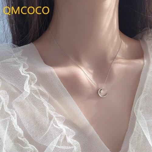 925 Silver Sparkling Star Moon Necklace Korean Temperament Contracted 2021 New Style Trendy Pendant Clavicle Chain Bride Jewelry