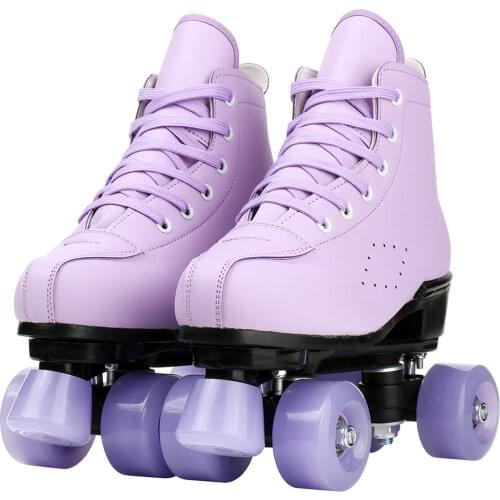 2021 Women Girls Roller Skates Purple 2 Double Row 4 Wheels Skating Shoes PU Flash Wheels Sliding Quad Skates Sneakers Training