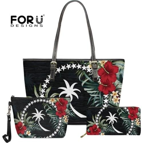 Luxury Handbags for Women Polynesian Chuuk Tribe Hibiscus Floral Printed Ladies Casual Totes Zipper Shoulder Purse sac a main