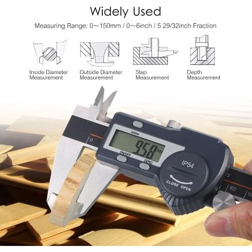 Digital Stainless Steel Waterproof Caliper mm/inch High Precision LCD Display Vernier Caliper IP54 0-100/150/200/300 mm