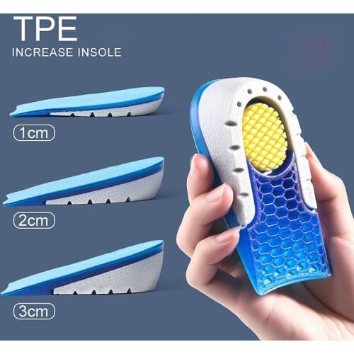 TPE Heightened Insole Height Increase Half Shoes Pad Men Women Silicone Gel Invisible Growing Heel 1-3cm Lift Soles
