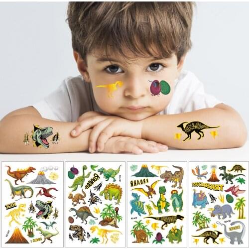 Jurassic Dinosaur Temporary Tattoos Dino T-rex Waterproof Fake Tattoo Stickers for Boys Kids Dinosaur Birthday Party Supplies