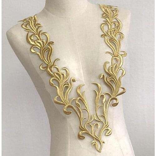 Gold Dress Guipure Fabric Lace Neckline Collar Trim Applique Venise Embroidery Patch Clothing Sewing Ornament Scrapbooking HB93