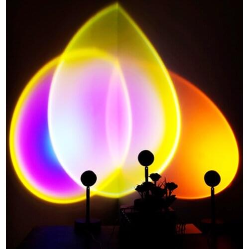 2021 USB Button Rainbow Sunset Projector Atmosphere Led Night Light Home Coffe Shop Background Wall Decoration Colorful Lamp