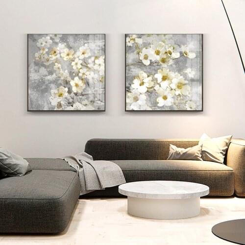 American Pastoral Country White Flower Canvas Painting Living Room Painting Bedside Background Wall Art Picture Mural
