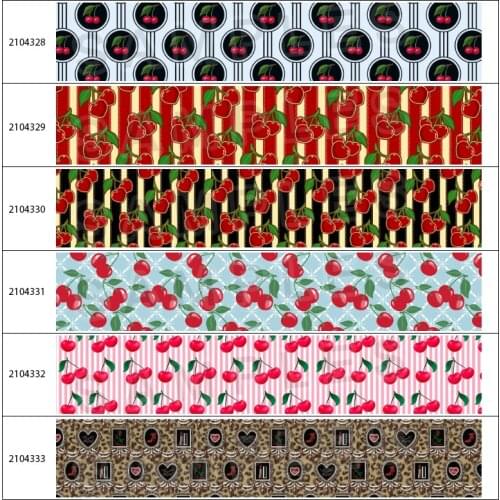 Fruit Series Cherries Printing Grosgrain Satin Tape Ribbons 10yards DIY Handmade Accessories Decoration