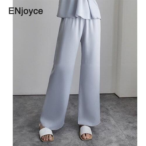 Vintage Silk Satin Wide Leg Pants Women Streetwear Korean Fashion High Waist Straight Thin Trousers Casual Loose Sweatpants