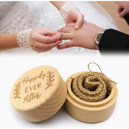 Wooden Ring Box Carved Pattern Jewelry Wedding Ring Earrings Necklace Bracelet Pack Display Box Retro Round Ring Storage Case
