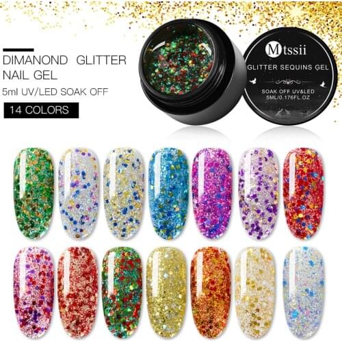 Mtssii 5ml Shiny Sequin Glitter UV Gel Varnish Shine Shimmer Top Base Gel Lacquer Primer Manicure Gel Nail Polish