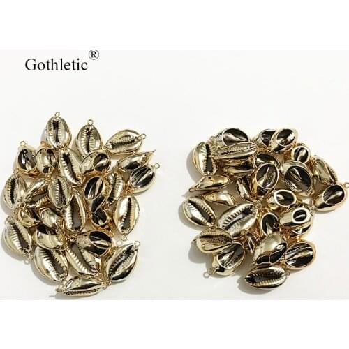 Gothletic 8pcs/lot Gold Color Natural Puka Cowrie Shells with Rings DIY Loose Beads for Jewelry Making Accessories Wholesale