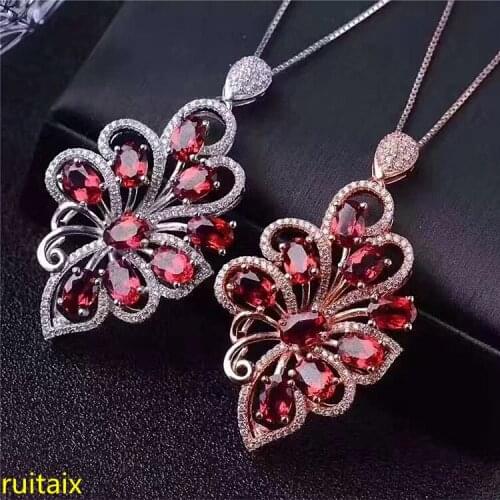 KJJEAXCMY boutique jewels 925 pure silver inlaid with gold jewelry natural garnet pendant necklace