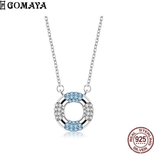 GOMAYA Necklaces For Women 925 Sterling Silver Life Ring Inlay Cubic Zirconia Pendant Necklace Protect Life Meaning Fine Jewelry