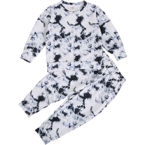 Baby Boys Tie-dye Clothes Set Toddler Long Sleeve O-neck Sweatshirt Tops Elastic Sweatpants Trousers Autumn Toddler Clothes 2-7Y