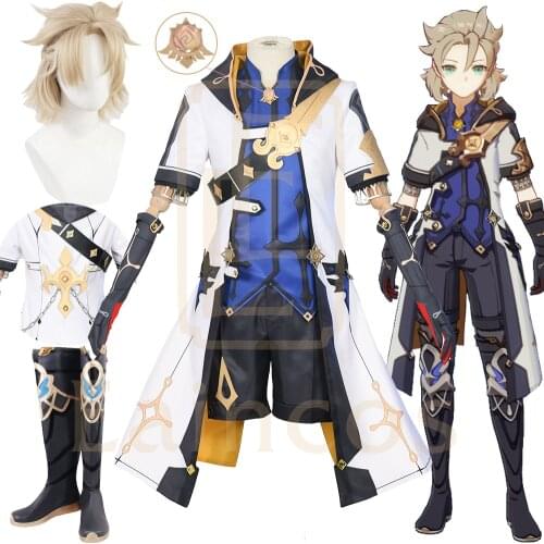 Genshin Impact Albedo Cosplay Costume Wigs Shoes Anime Game Suit Halloween Carnival Outfit Uniform For Men