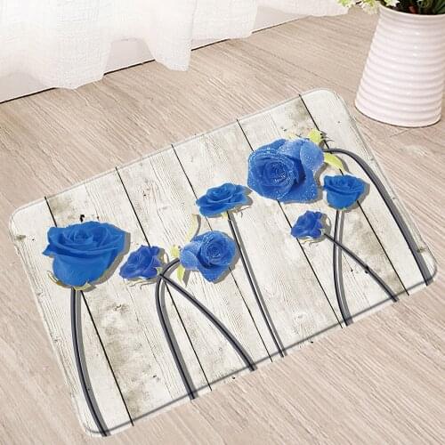 Rose Flower Retro Plank Bath Mat Vintage Plant Non-Slip Bedside Rugs Kitchen Toilet Shower Douche Doormat Carpet Bathroom Mats