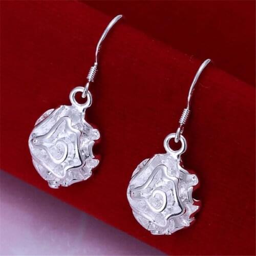 Beautifully Rose silver color earrings hot selling fashion classic burst models silver jewelry elegance girl gift
