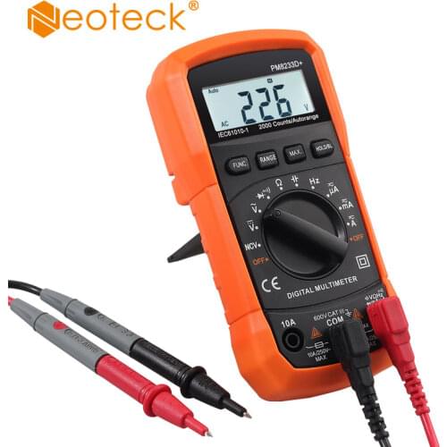 Neoteck Digital Multimeter 2000 Counts AC DC Current Voltage Resistance Capacitance NCV Frequency with Alligator Clip Tester