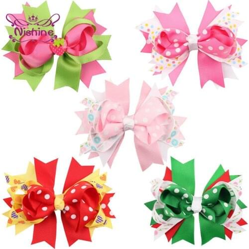 Nishine Lovely Cartoon Print Grosgrain Ribbon Bow Infant Hair Clips Fashion Dots Bowknot Baby Girls Hairpins Party Decoration