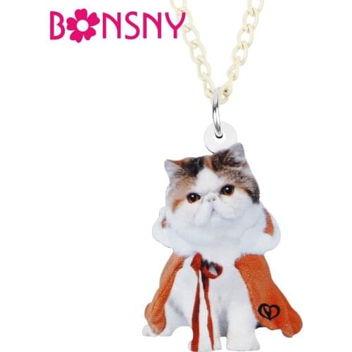 Bonsny Acrylic Sweet Sitting Cloak Cat Kitty Kitten Necklace Long Pendant Chain Charms Gifts Jewelry For Women Girls
