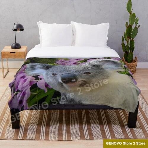 Koala and Orchids Throw Blanket Fleece for Beds Thick Quilt Fashion Bedspread Sherpa Throw Blanket Adults Kids