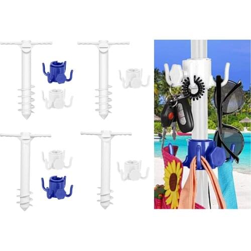 Beach Umbrella Sand Anchor, Umbrella Groud Spike with Hanging Hook, Umbrella Screw Holder Stand