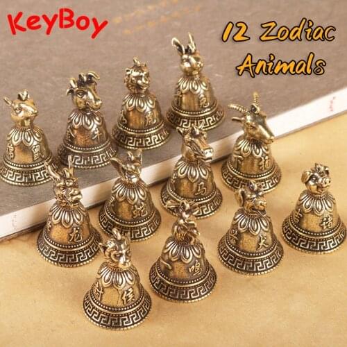 Chinese 12 Zodiac Animal Heads Keychain Pendant Jewelry Brass Rat Bull Tiger Rabbit Dragon Snake Horse Sheep Monkey Chicken Dog