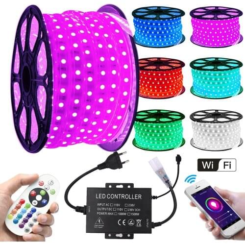 Dimmable Led Strip Light 220V 5050 SMD WIFI Remote Control Waterproof Led Tape Rope 60Leds/m RGB Flexible Led Lights Strip