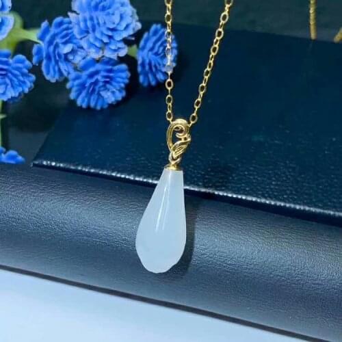 SHILOVEM 18k yellow gold natural white Jasper pendants Christmas Gift fine Jewelry wedding no necklace 8*17mm mymz0817551hby