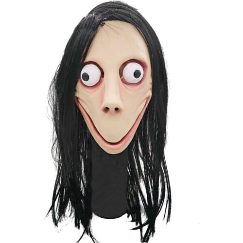 Scary Momo Mask with Wigs Game Mask Momoo Costume Men Women Hacking Challenge Game Halloween Cosplay Masks Bird Beak